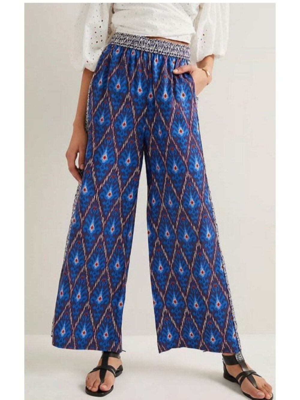 Anthropologie Vale Mixed Print Wide Leg Pants Ankle Length Womens Small‎